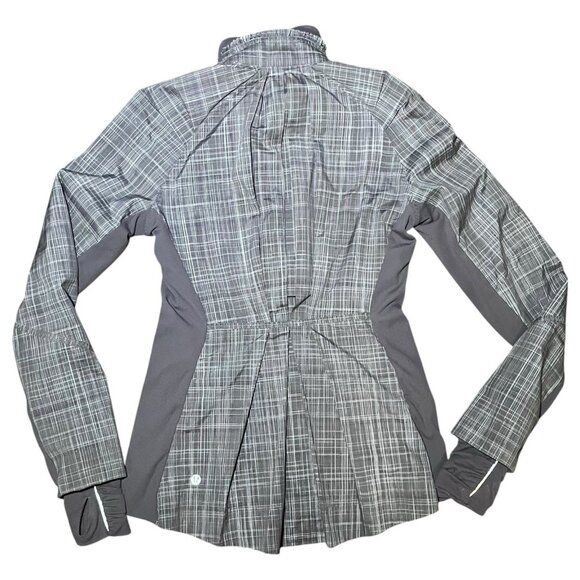 Lululemon Jacket Womens Sz 4 Gray Plaid Ruffle Pockets Logo Ahead Of The Curve - Picture 5 of 11